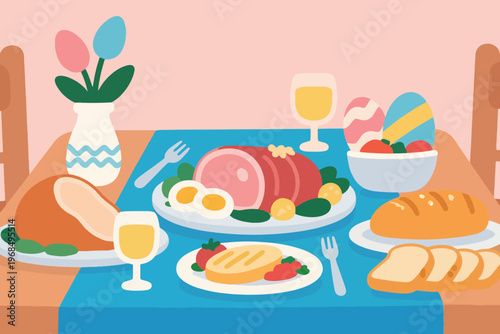 Food Dishes On The Table For Easter Day Illustration Creative Design Template Background 