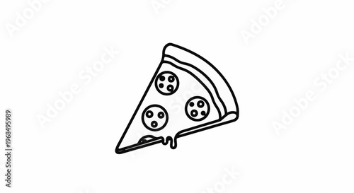 A simple outline drawing of a slice of pepperoni pizza with dripping cheese