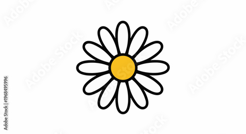 A simple, stylized cartoon daisy with white petals and a yellow center