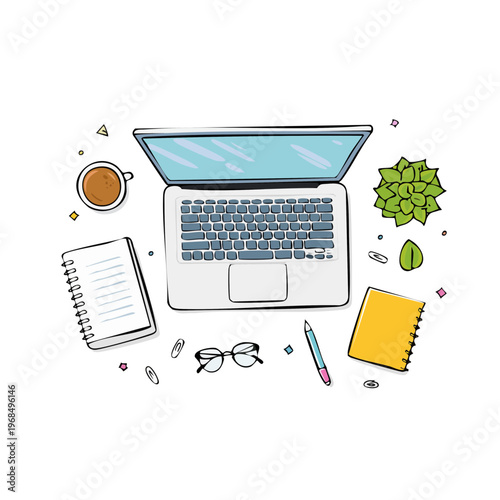 Computer desk top view