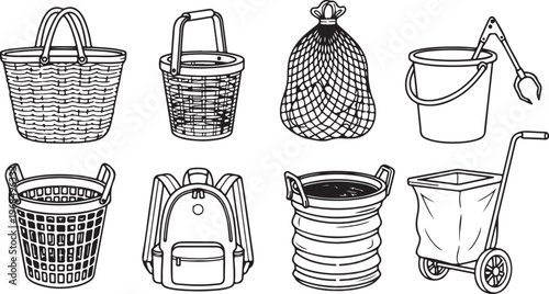Collection of vintage handbags and purses in different styles and materials Vector