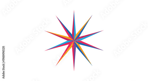 Vibrant multi-pointed star with a colorful spectrum of petals radiates from the center for an eye-catching and artistic symbol.
