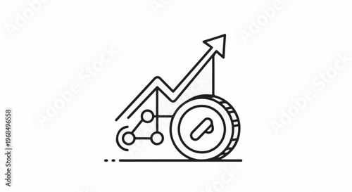 Abstract line art showing upward trend graph and coin
