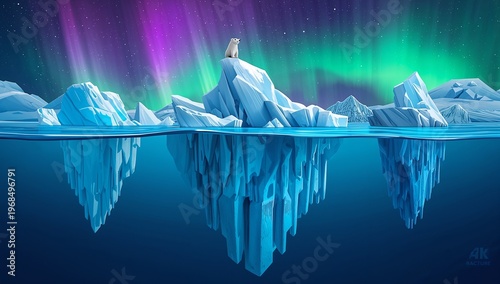 Polar Bear on Iceberg Under Stunning Northern Lights Display