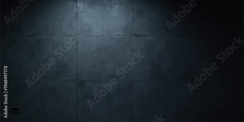 A dark blue grunge wall background features an old textured concrete surface with a dirty vintage pattern and rough gray stone design