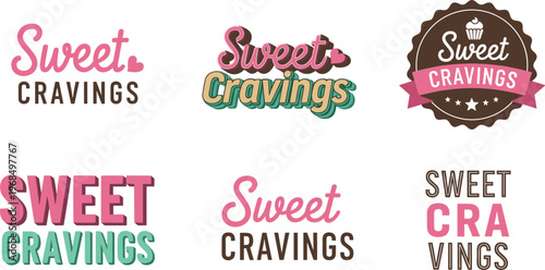 An assortment of sweet cravings logos in varying colors and styles are presented against a clean white background high quality professional detailed modern