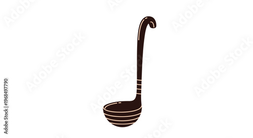 Simple dark brown ladle or soup spoon illustration with a long curved handle for kitchen and cooking related concepts.