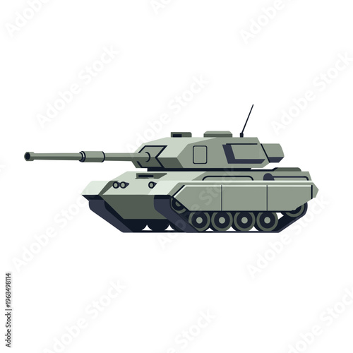 Modern Military Tank Isolated on White Background, Armor Vehicle Illustration