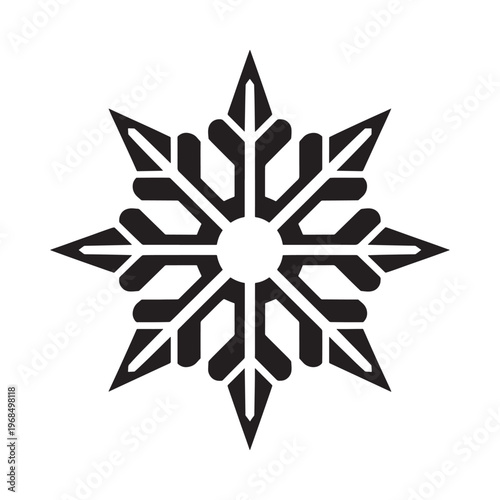 Intricate black snowflake design with sharp points and symmetrical patterns