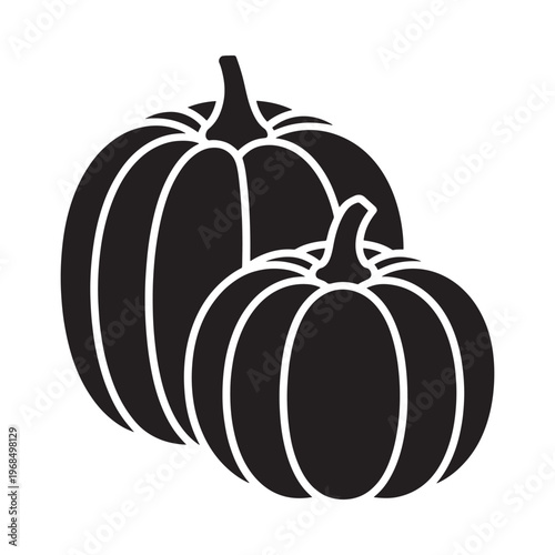 Two black silhouette pumpkins stacked together simple autumn illustration