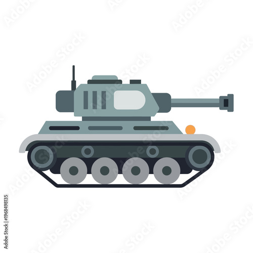 Modern Military Tank Vehicle, Flat Design Illustration, Isolated on White Background
