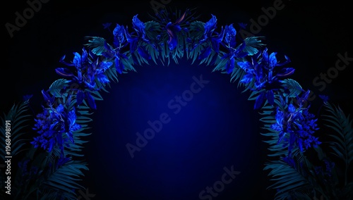 Dark Floral Frame with Blue Flowers and Vibrant Leaves Design