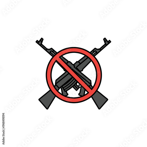 No Guns Allowed Symbol, Crossed Rifles with Red Prohibition Sign