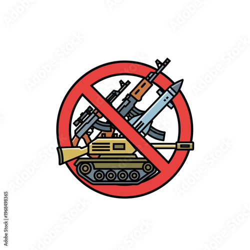 No War Symbol: Tank, Rifle, Rocket Launcher, Missile Icon