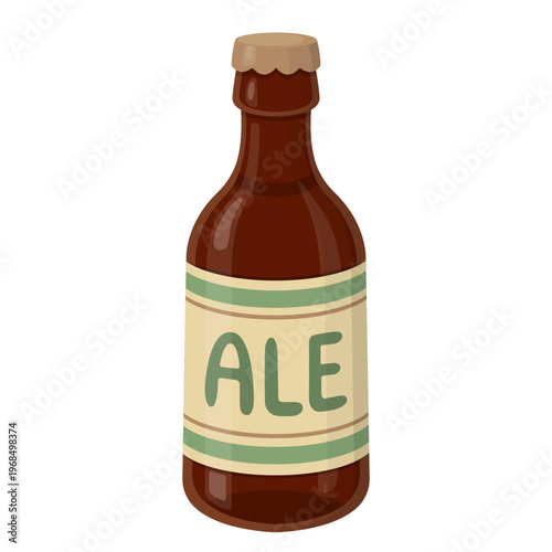 Cartoon Ale Beer Brown Bottle Vector Illustration