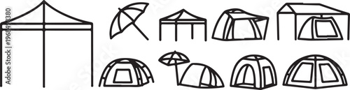 A collection of simple and complex furniture line drawings Vector