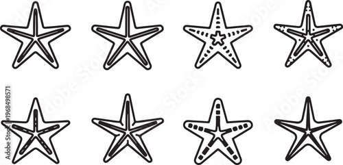 Minimalist star silhouettes in different artistic styles and orientations Vector