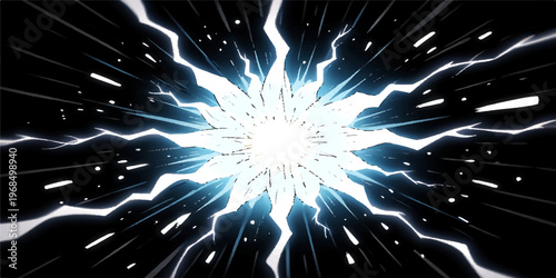 A vibrant celebration of blue light bursts and fiber optic stars creates a glowing firework explosion across the night sky in this abstract space design