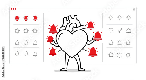 Heart Character Overwhelmed by Social Media Notifications