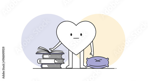Heart Character Reading Book Next to Pillow, Education vs Rest Concept