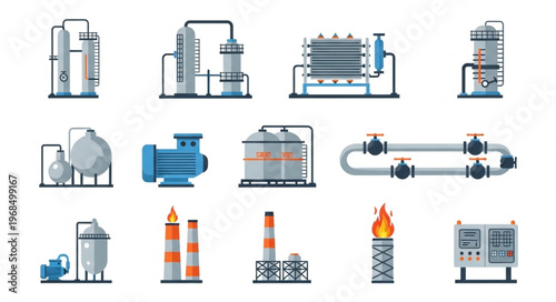Oil and Gas Industry Equipment - A Comprehensive Vector Illustration Set.