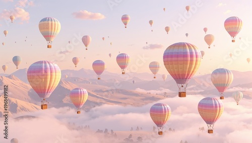 Colorful Hot Air Balloons Floating Over a Dreamy Misty Landscape