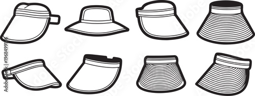 Variety of stylish women's flat sandals and espadrilles in black and white Vector