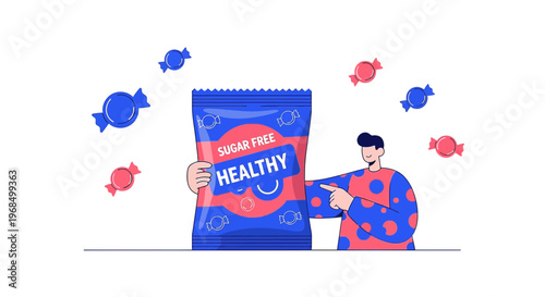 Healthy Sugar-Free Candy Snack Pack Held by Man with Polka Dot Shirt