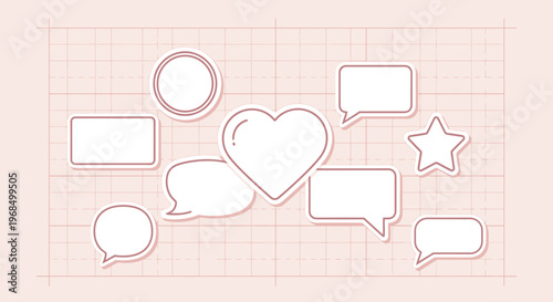Heart and Speech Bubbles, Social Media Icons, Communication, Love, Feedback Concept