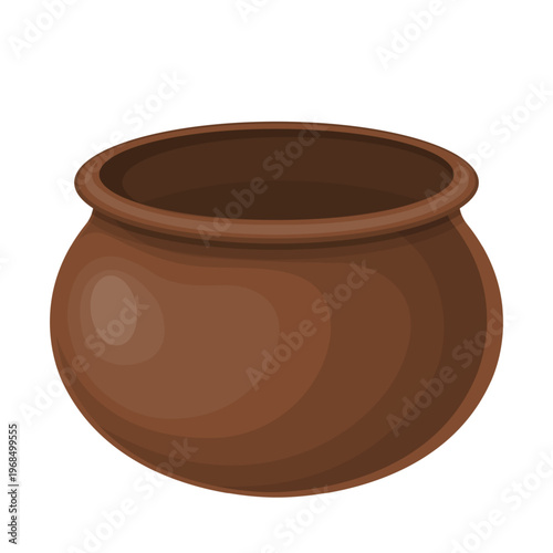 Cute Cartoon Empty Brown Pot Vector Illustration