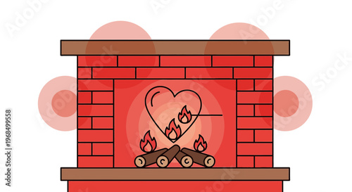 Heart Burning in Fireplace: Love, Warmth, and Romance Illustration