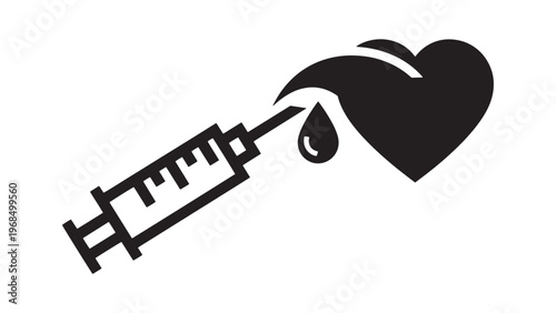 Injection into heart icon for emergency cardiac treatment vaccination and critical care medical procedures