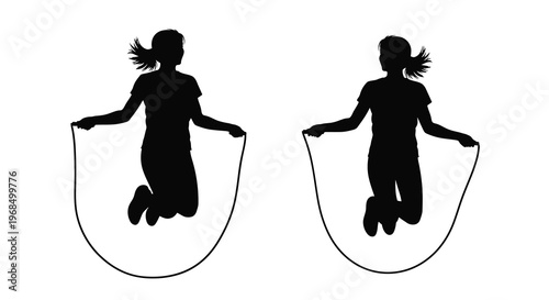 Two women jumping rope in dynamic poses a striking silhouette