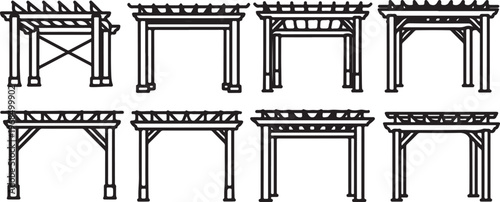 Various styles of wooden chairs with different backrest designs and constructions. Vector