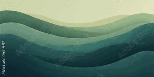 Abstract green background with wavy vector curves and a fluid nature pattern featuring light blue and yellow accents for a modern header design