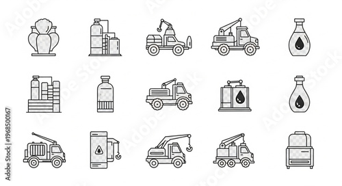 Oil and Gas Industry Icons - Transportation, Storage, and Processing.
