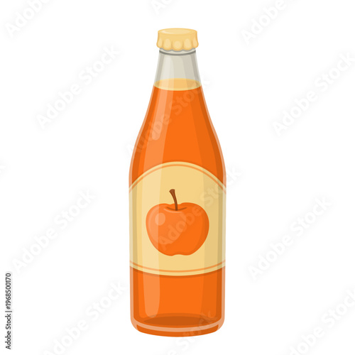 Cute Cartoon Apple Cider Glass Bottle Vector Illustration