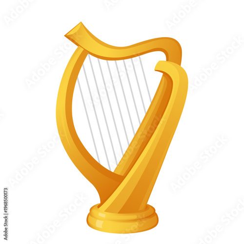 Cartoon Instrument Golden Harp Instrument Vector Illustration