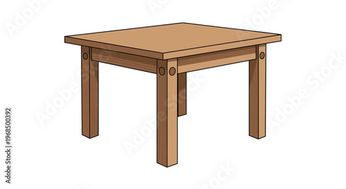 Perspective illustration of a simple four-legged wooden table showcases its sturdy construction and natural wood grain.