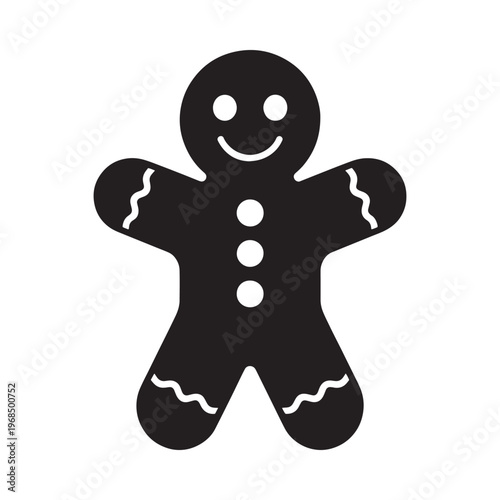 Simple black silhouette of a classic gingerbread man cookie figure