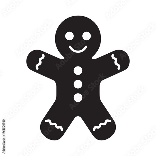 Simple black silhouette of a classic gingerbread man cookie illustration