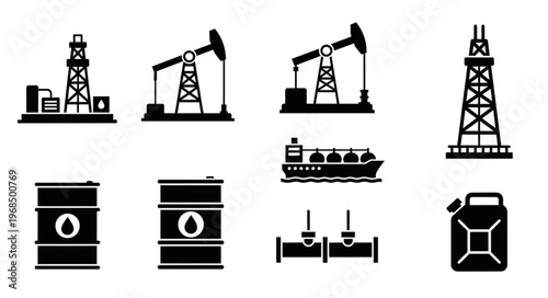 Oil and Gas Industry Icons - Rigs, Pumps, Tankers, and Storage.