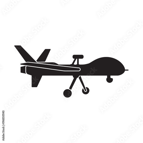 Black silhouette of a drone aircraft against a simple white background