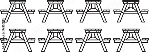 Eight variations of folding chairs in black and white line drawings Vector