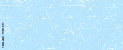 Scratched ice surface texture. Blue ice background with skate traces, cracks, scratches. Rough winter sport rink backdrop. Frozen lake or pond water wallpaper with dots, spot and lines. vector