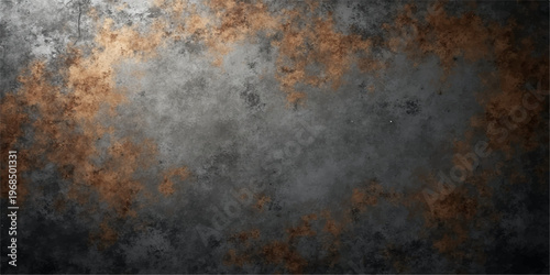 Old weathered metal surface with a dark brown rusty texture and grungy vintage paint pattern on an aged antique wall backdrop