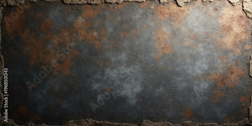 Vintage dark brown weathered metal surface with a grungy rust texture and aged paint pattern on a rough antique wall backdrop