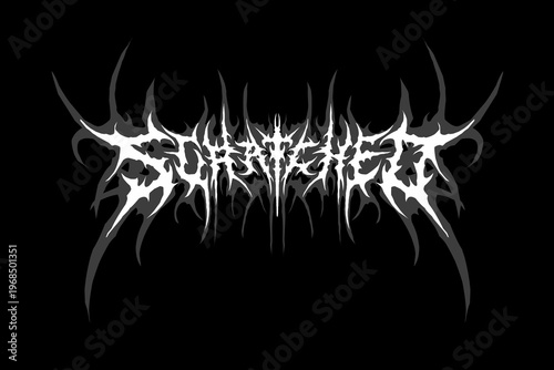 Scratched typography vector in symmetrical shapes dark metal tribal style for streetwear, t-shirt print apparel, sticker, poster, band name logo and more