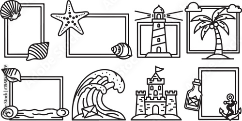 Illustrations of various household items and activities in black and white Vector