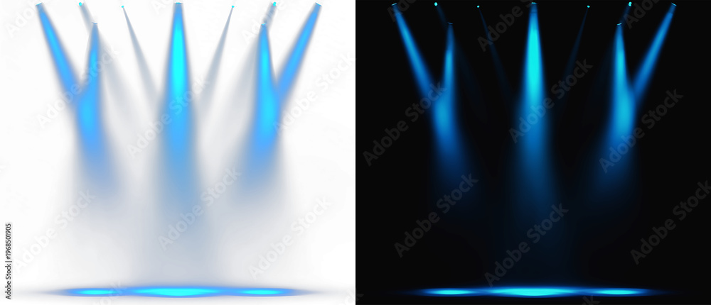Fototapeta premium vertical blue spotlight beam with professional lamp glow and floor projection png